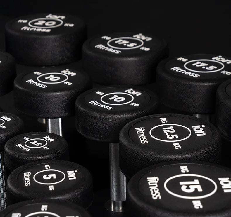 ION fitness Set van 20 Ronde Rubber Dumbbells 2,5–25 Kg
