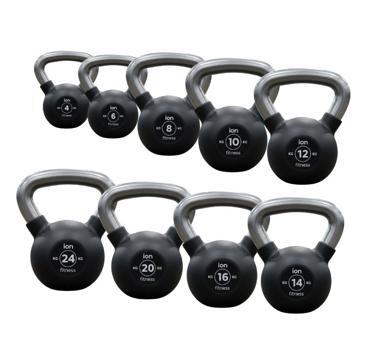 Set de 9 Kettlebells Recubiertas de Goma de 4-24 Kg ION fitness