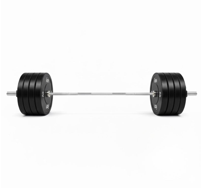 Set de Discos Olímpicos Bumper  +  Barra Olímpica 220 cm + Cierres ION fitness