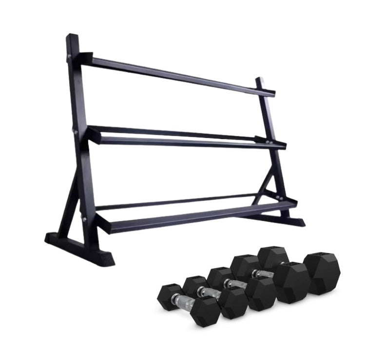 Set de 20 Mancuernas Hexagonales + Soporte Soporte 3 Alturas ION fitness